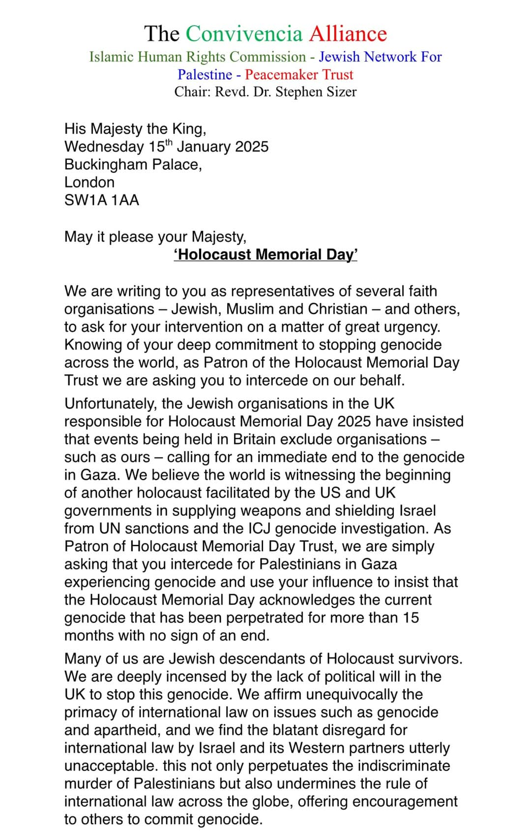 IHRC among organisations writing to King Charles regarding Holocaust Memorial Day